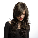 21inch Women Girls Long Curly Charming Synthetic Highlight Wigs with Side Bangs Hairnet Included - Dark Brown Mixed Blonde