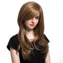 23inch Brown Silk Long Straight Wig with Side Bangs Layered Full Head Synthetic Heat Resistant Hair Wigs Free Wig Cap for Cosplay Party Costume