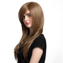 23inch Brown Silk Long Straight Wig with Side Bangs Layered Full Head Synthetic Heat Resistant Hair Wigs Free Wig Cap for Cosplay Party Costume