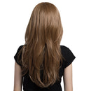 23inch Brown Silk Long Straight Wig with Side Bangs Layered Full Head Synthetic Heat Resistant Hair Wigs Free Wig Cap for Cosplay Party Costume
