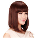 Women's Short Straight Bob Human Hair Wig with Flat Bangs Costume Cosplay Fancy Dress Wig