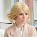 Trendy Fluffy Short Human Hair Wig Blonde Curly Straight Women Ladies Wigs