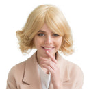 Trendy Fluffy Short Human Hair Wig Blonde Curly Straight Women Ladies Wigs