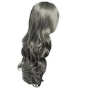 Ladies Women 24 Inches Long Natural Curly Thick Wavy Heat Resistant Synthetic Hair Wigs with Cap Silver Gray