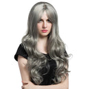 Ladies Women 24 Inches Long Natural Curly Thick Wavy Heat Resistant Synthetic Hair Wigs with Cap Silver Gray