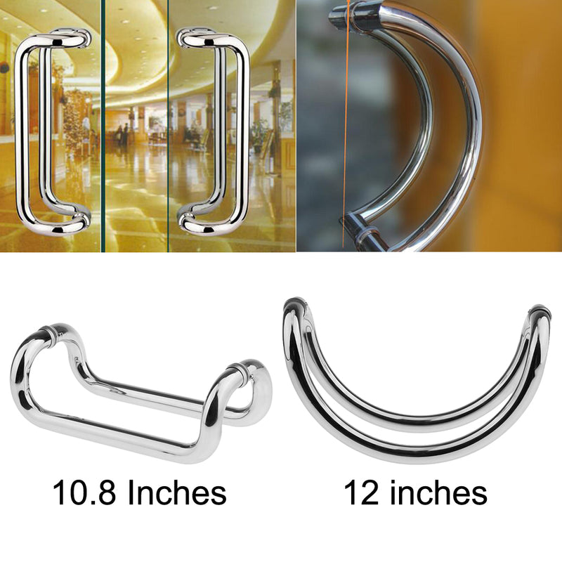 1 Pieces Rust Proof 304 Stainless Steel Glass Door Pull Handle for Shower Bathroom Hotel Shop Gate 12"
