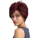 Trendy Women's Human Hair Short Fluffy Wigs Side Swept Bangs Pixie Cut Wigs for Daily Wear/ Party/ Cosplay - Wine Red