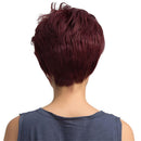 Trendy Women's Human Hair Short Fluffy Wigs Side Swept Bangs Pixie Cut Wigs for Daily Wear/ Party/ Cosplay - Wine Red