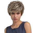 Natural Women Girls Full Wigs Short Layered Real Human Hair Curly Wigs Cosplay Wig Beige Brown