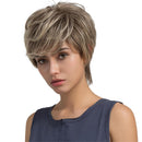 Natural Women Girls Full Wigs Short Layered Real Human Hair Curly Wigs Cosplay Wig Beige Brown