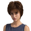 High Quality Layered 100 % Human Hair Wigs with Cap for Women Lady - Short Medium Brown 10 Inches