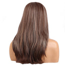 Natural Shaggy Glamorous Long Straight Wig Brown Mixed White with Free Wig Cap for Women Lady