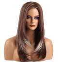 Natural Shaggy Glamorous Long Straight Wig Brown Mixed White with Free Wig Cap for Women Lady