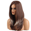 Natural Shaggy Glamorous Long Straight Wig Brown Mixed White with Free Wig Cap for Women Lady