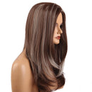 Natural Shaggy Glamorous Long Straight Wig Brown Mixed White with Free Wig Cap for Women Lady