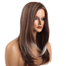 Natural Shaggy Glamorous Long Straight Wig Brown Mixed White with Free Wig Cap for Women Lady