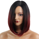 Black and Red Ombre Bob Wig Medium Straight Synthetic Daily Costume Full Wigs for Black Women