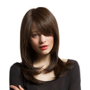 18" Women Ladies Medium Long Straight Synthetic Hair Wigs Lace Front with Cap Dark Brown - Easy to Care