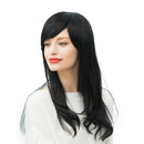 Natural Women's Side Bangs Long Straight Human Hair Heat Resistance Wig Daily Cosplay Costume Party Full Head Wigs Black