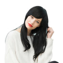 Natural Women's Side Bangs Long Straight Human Hair Heat Resistance Wig Daily Cosplay Costume Party Full Head Wigs Black