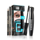 Black Super Long Fiber Thick Mascara Eyelash Extention Makeup with 2 Colors Black Brown Eyeliner Pencils