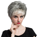 12 Inches Women Short Layered 100% Human Hair Wigs Heat Resistant Gray White