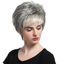 12 Inches Women Short Layered 100% Human Hair Wigs Heat Resistant Gray White