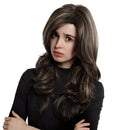 Women's Wig Long Curly Wavy Wig Brown with Blonde Highlights Synthetic Hair Full Wigs 23 Inches