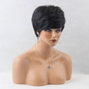 Natural Women Fluffy Black Short Real Human Hair Wig Full Wigs with Hairnet for Daily Party Cosplay