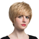 HEAT RESISTANT Gold Women 12" Short Layered Coloured 100 % Human Hair Wigs with Cap for Cosplay Costume Party or Daily Wear