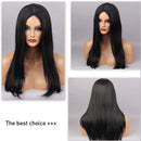 Middle Parting Long Natural Straight Synthetic Hair Silky Heat Resistant Full Wig Black Cosplay Party Daily for Women Girls Ladies