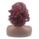 14" Women Short Wavy Bob Deep Curly Fluffy Synthetic Hair Wigs With Cap Dark Root Wine Red for Fashion Costume Party Cosplay