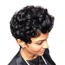 Women Lady Natural Layered Black Short Curly Real Human Hair Full Wig Heat Resistant Wigs for Daily Use/Party Cosplay