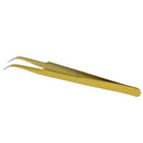 Stainless Steel False Eyelash Extension Tweezers Clip Curved Head Gold