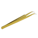 Stainless Steel False Eyelash Extension Tweezers Clip Curved Head Gold
