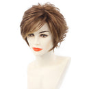 Short Synthetic Hair Wigs With Cap Inclined Bang For White Women Brown 10"