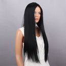 28'' Black Long Hair Straight Full Head Wigs Cosplay Costume Party Hairpiece Hairnet