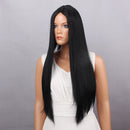28'' Black Long Hair Straight Full Head Wigs Cosplay Costume Party Hairpiece Hairnet