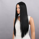 28'' Black Long Hair Straight Full Head Wigs Cosplay Costume Party Hairpiece Hairnet