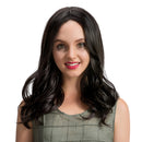 18" Elegant Women Girls Medium Long Wavy Curly Black Synthetic Hair Wigs With Cap for Costume Party Daily Wear Shoulder Length