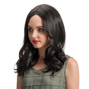 18" Elegant Women Girls Medium Long Wavy Curly Black Synthetic Hair Wigs With Cap for Costume Party Daily Wear Shoulder Length