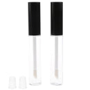 Set of 2 Plastic 7ml Empty Refillable Clear Lip Gloss Tube Liquid Bottle Black Cap Lip Balm Container Vials with Plugs