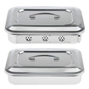 New Medication Sterilizer Box Stainless Steel Dish Disinfection Instrument Tray Organizer Holder with Lid & Handle Grip