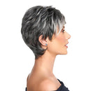 Women Very Short Natural Curly Fluffy Ombre Synthetic Hair Wigs With Cap for Cosplay Daily Wear Costum Party Gray Black Root 10 inches