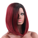 Bob Straight Ombre Women Lady Synthetic Hair Wigs + Cap for Costume Party Daily Wear Cosplay Wine Red Black Root 16 inches Shoulder Length