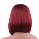 Bob Straight Ombre Women Lady Synthetic Hair Wigs + Cap for Costume Party Daily Wear Cosplay Wine Red Black Root 16 inches Shoulder Length