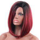 Bob Straight Ombre Women Lady Synthetic Hair Wigs + Cap for Costume Party Daily Wear Cosplay Wine Red Black Root 16 inches Shoulder Length