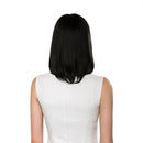 Elegant Women Girl Shoulder Length Black Straight Bob 100% Human Hair Wigs With Cap Bangs for Costume Party Daily Wear 16"