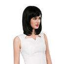 Elegant Women Girl Shoulder Length Black Straight Bob 100% Human Hair Wigs With Cap Bangs for Costume Party Daily Wear 16"