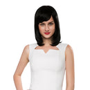 Elegant Women Girl Shoulder Length Black Straight Bob 100% Human Hair Wigs With Cap Bangs for Costume Party Daily Wear 16"